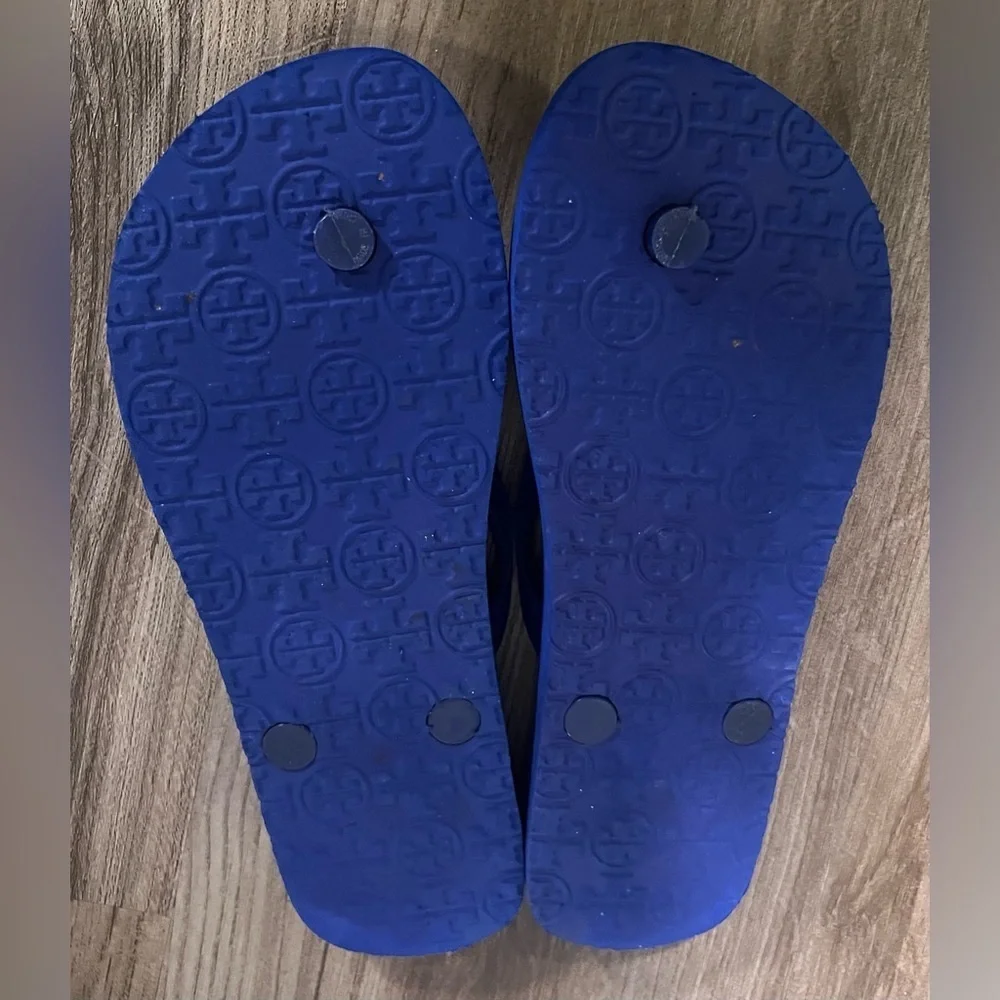 Women's Tory Burch Eva Sole Flip Flops in Blue and Black Leopard Print
